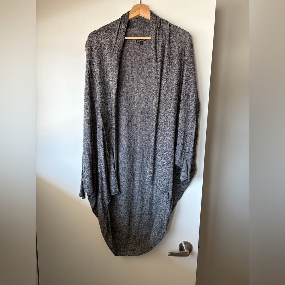 Gray Open-Front Women’s Lightweight Draped Sweater